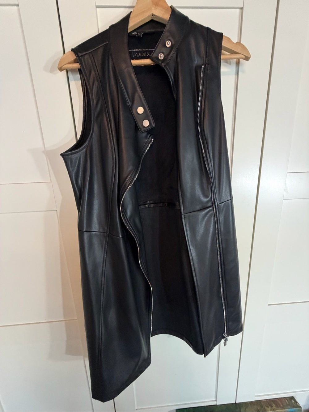 Armani Exchange Black Sleeveless Leather Moto Vest W